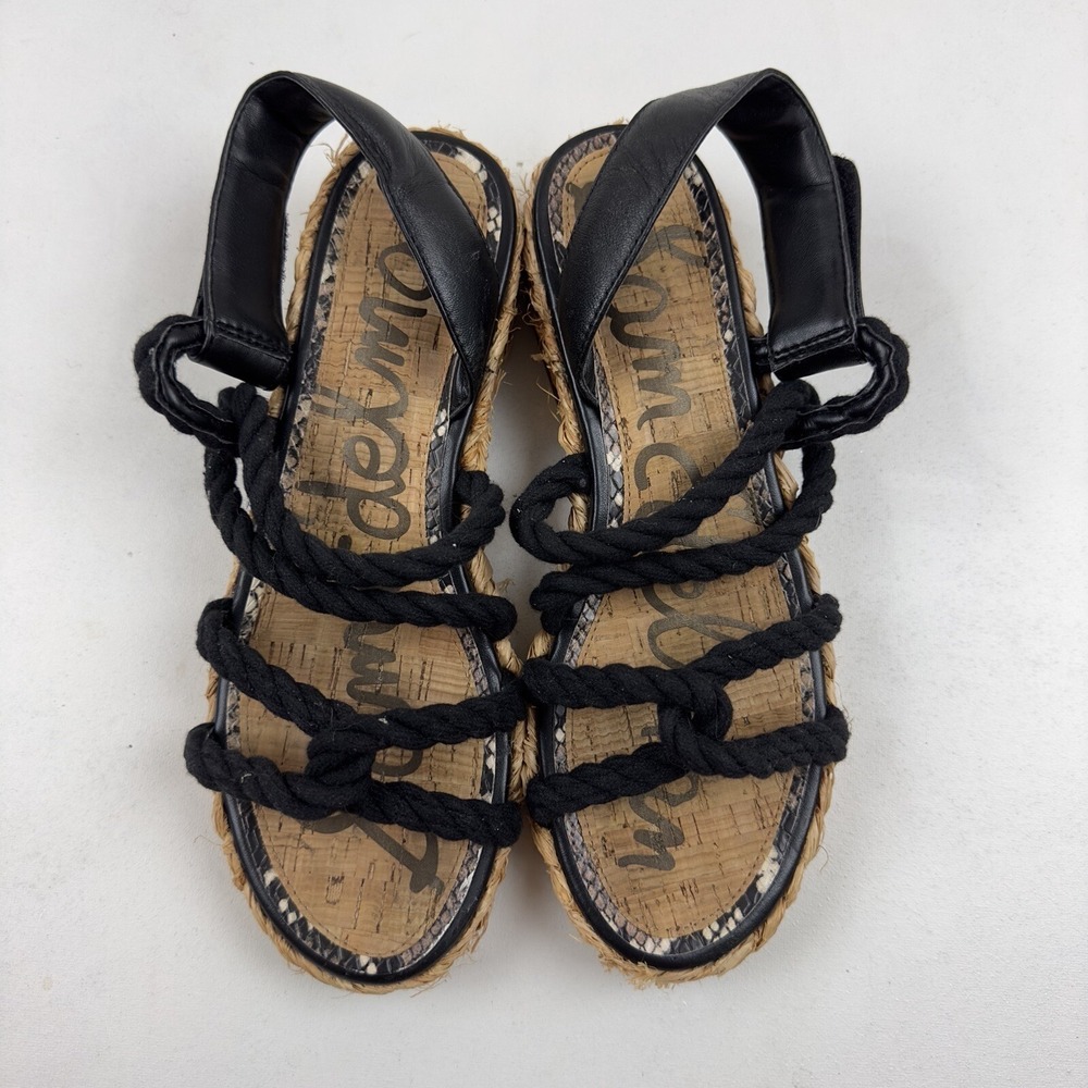 Sam Edelman Black Cristan Rope Sandals Espadrille Sz 6 Ankle‎ Strap Woven $72 - Picture 3 of 10